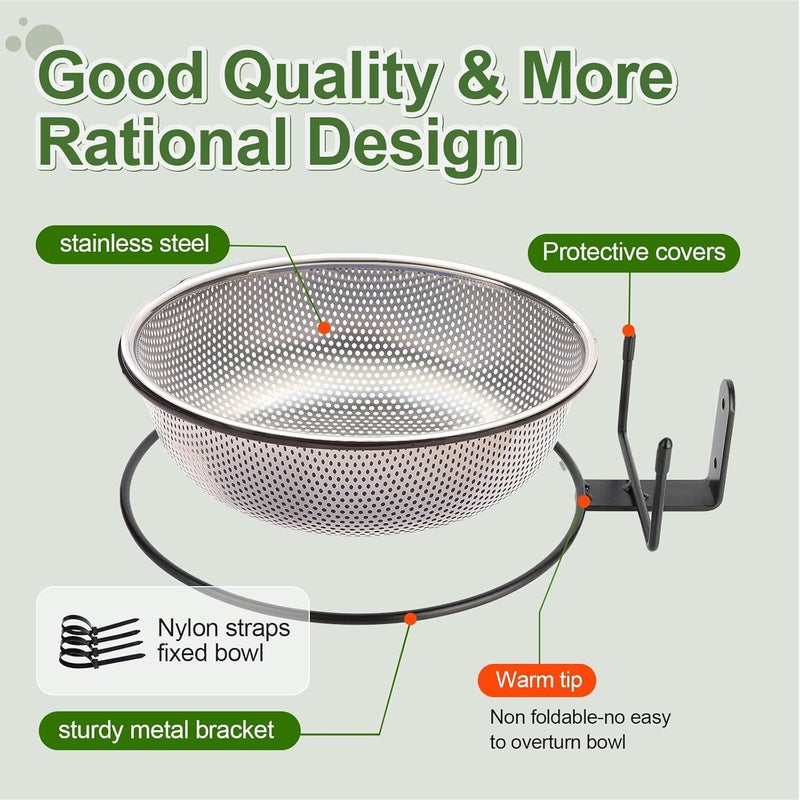 Yojanner Squirrel Feeder Bowl (2L) Trees or Fences Mounted, Removable Squirrel Feeder with 2 Squirrel Corn Cob Spikes, Outdoor 8.8" Stainless Steel Feed Bowl with Drainage Holes, Easy to Clean/Refill(Black) - Image 5